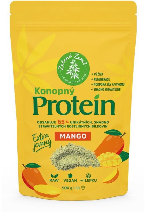 Zelená Země Konopný protein EXTRA jemný (65% bílkovin) s mangem, 500 g