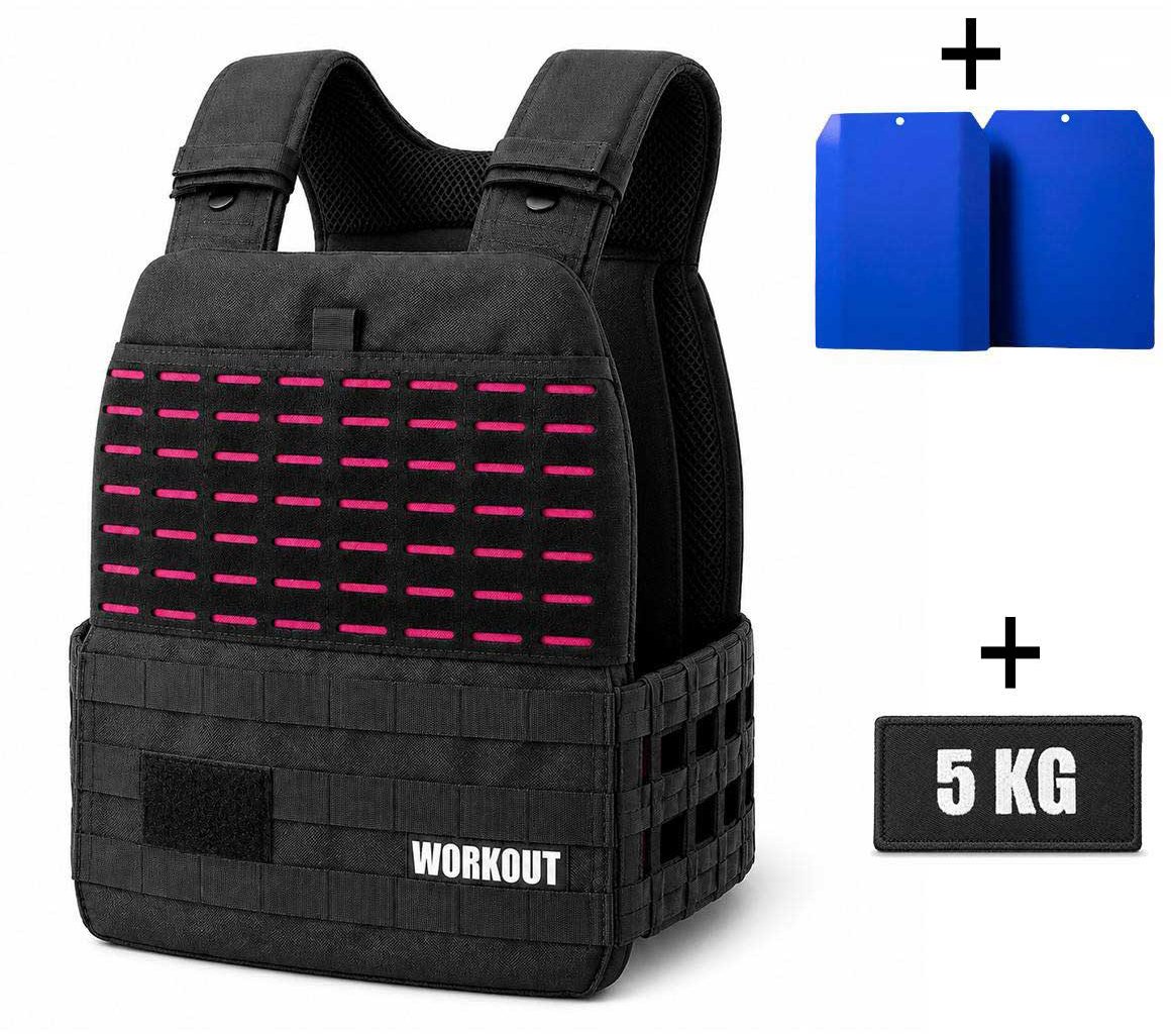 WORKOUT Zátěžová taktická plátová vesta 5 kg - černorůžová