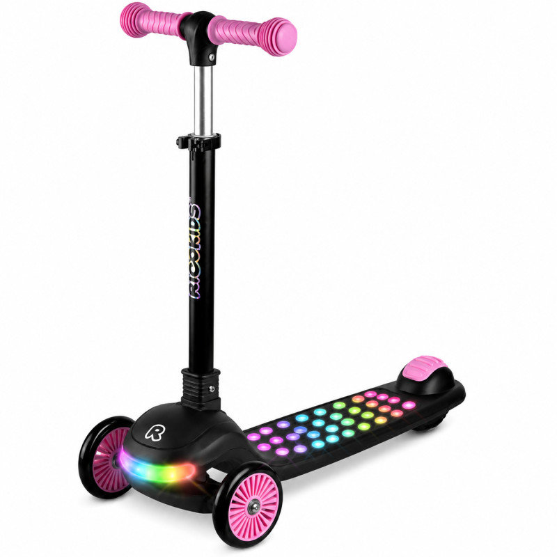 Ricokids 766101 Tříkolová balanční koloběžka Glowi, RGB LED, černo-růžová