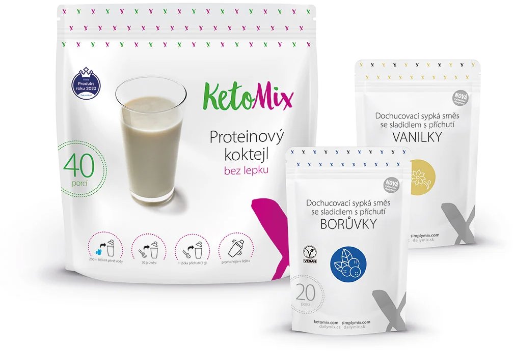 KetoMix Proteinový koktejl 1200 g + příchuť vanilka a borůvka