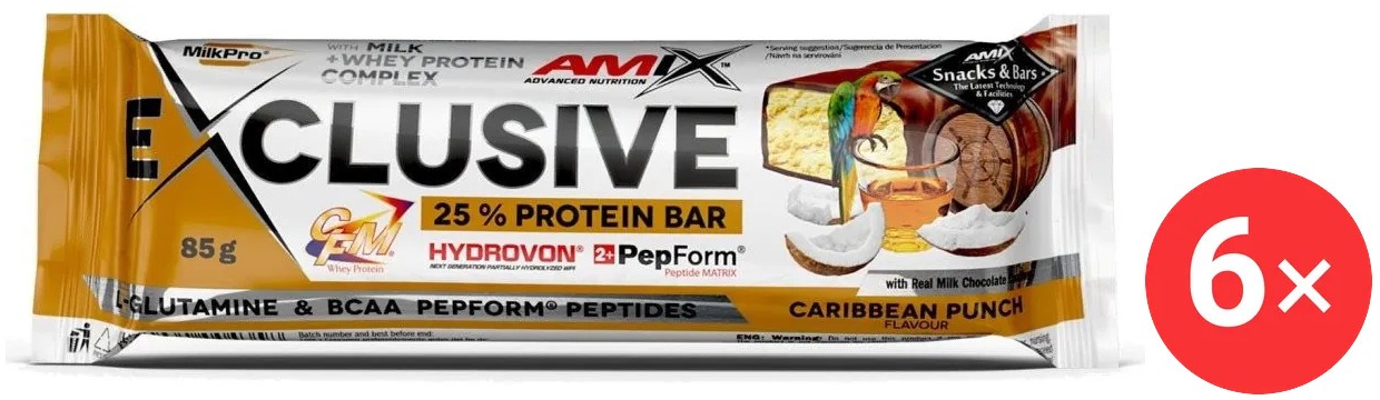 Amix Nutrition Exclusive Protein Bar, 6 x 85g, Carribbean Punch