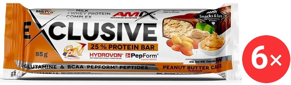 Amix Nutrition Exclusive Protein Bar, 6 x 85g, Peanut-Butter-Cake