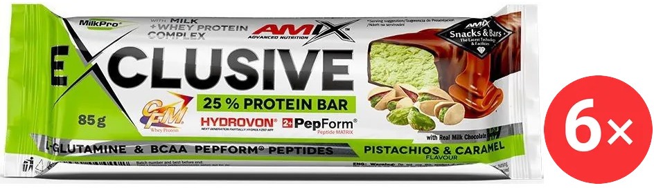 Amix Nutrition Exclusive Protein Bar, 6 x 85g, Pistachios-Caramel