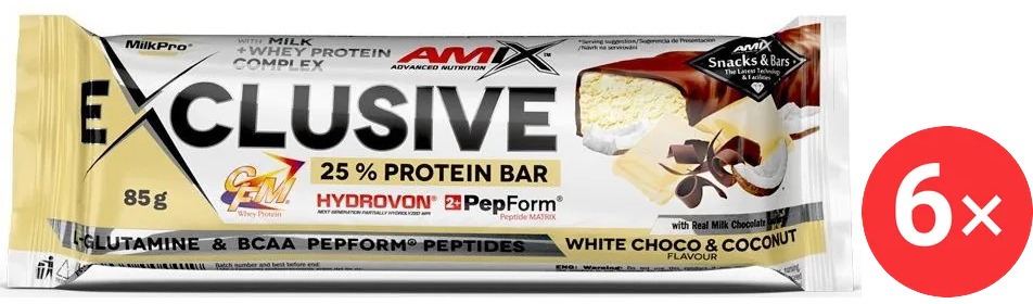 Amix Nutrition Exclusive Protein Bar, 6 x 85g, White-Chocolate-Coconut