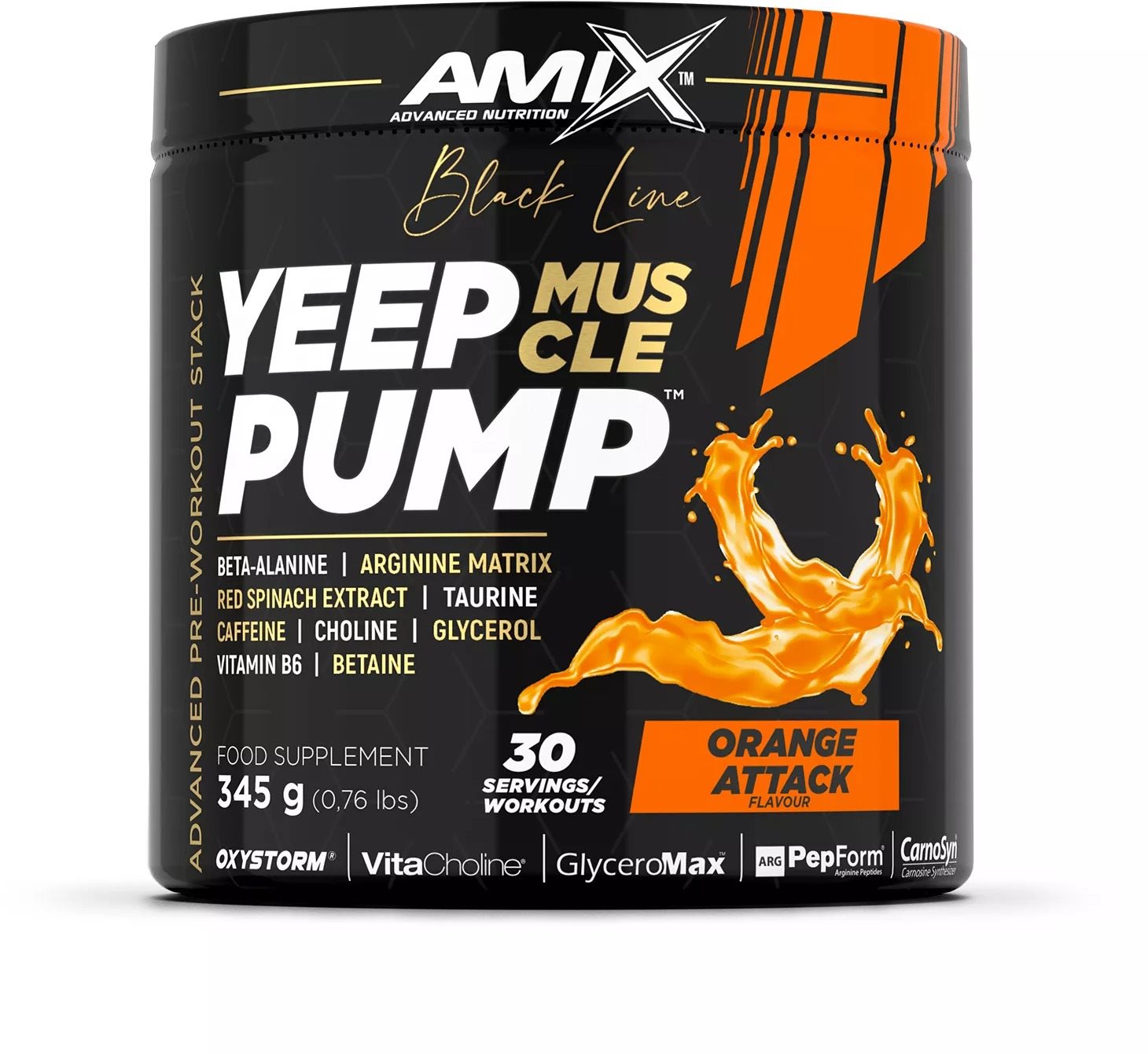 Amix Nutrition Black Line Yeep Pump 345 g, Orange Attack