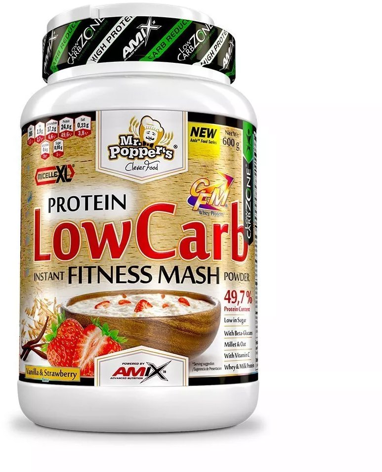 Amix Nutrition Mr.Popper´s - Low Carb Fitness Mash 600 g Vanilla-strawberry