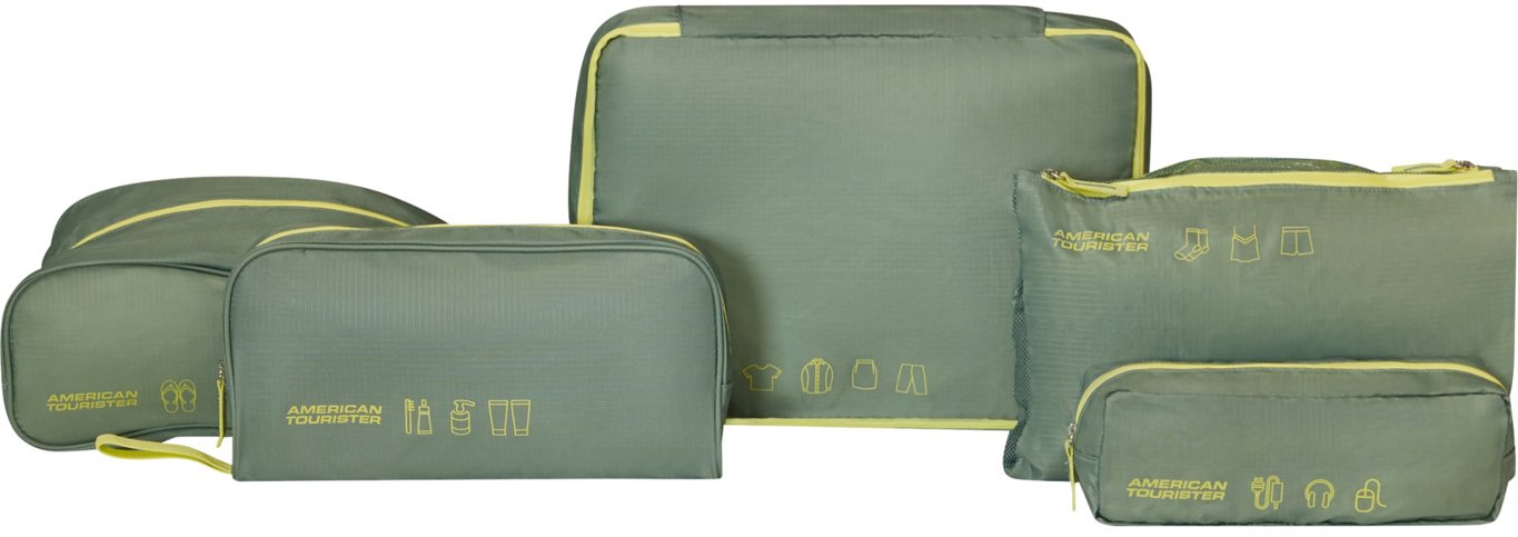 American Tourister sada organizérů, packing cubes 5 ks, zelená (Olive/Lime)