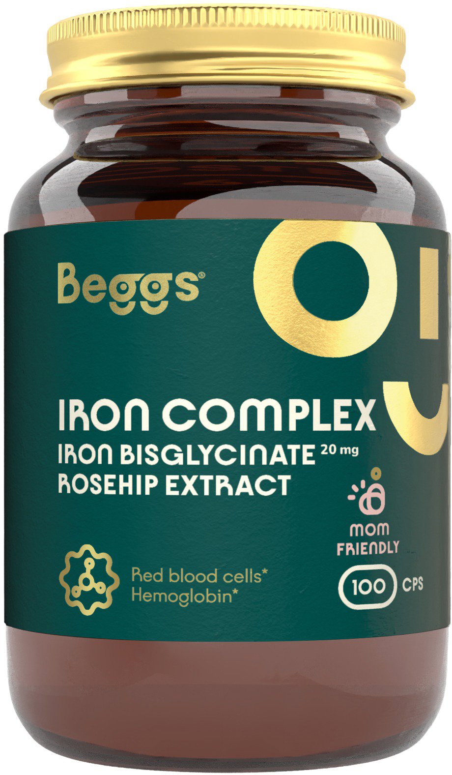 Beggs Iron bisglycinate 20 mg, rosehip extract, 100 kapslí