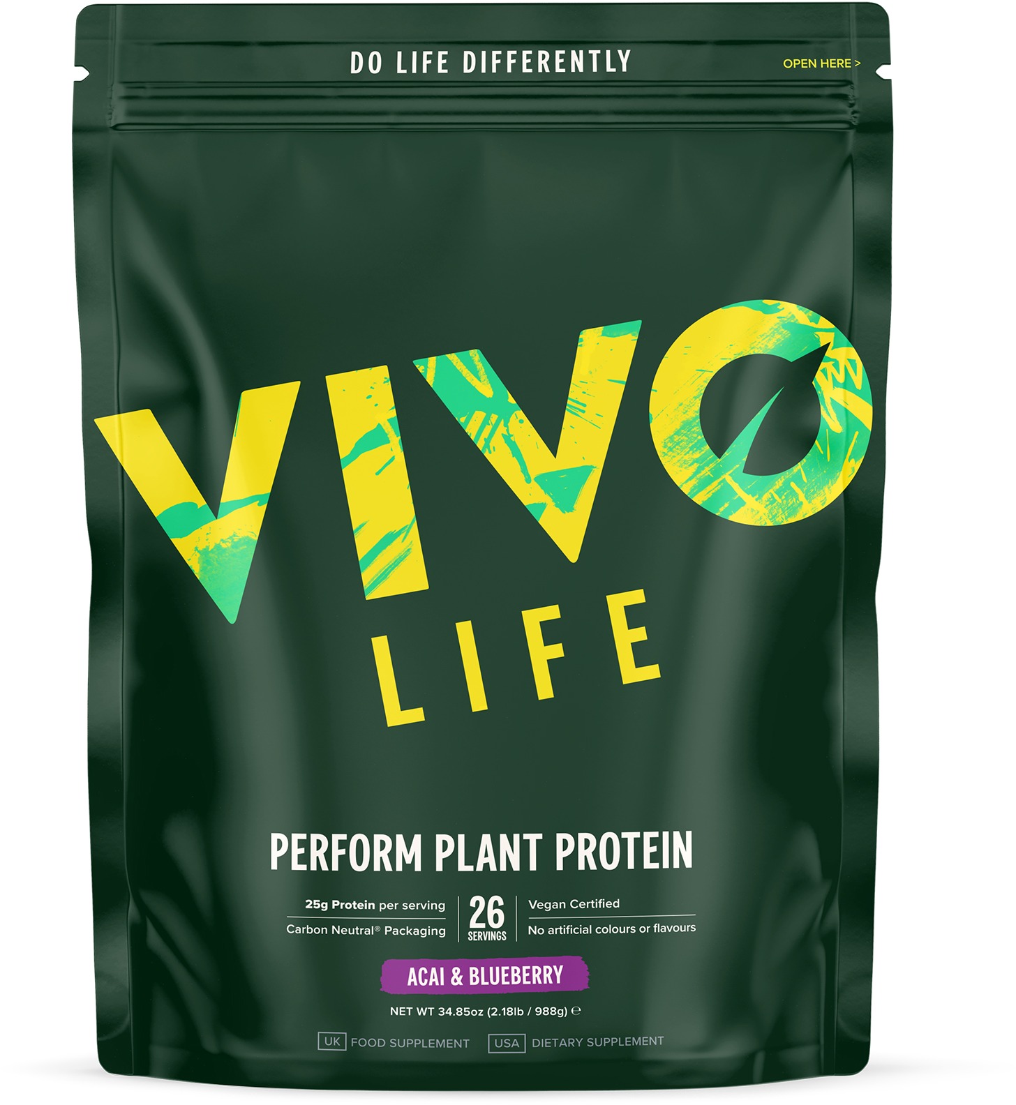 Vivo Life Perform Acai a borůvka - RAW vegan protein & BCAA (988 g)