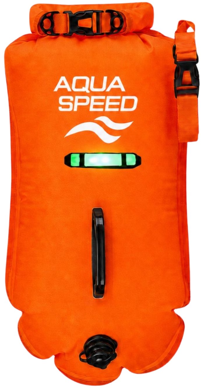 Aqua Speed Bojka plavecká Open Water 37 × 72 cm, oranžová + světlo