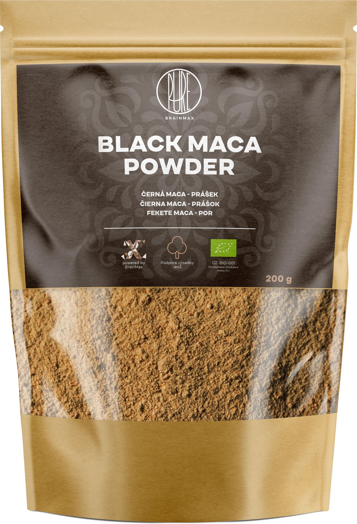 BrainMax Pure Black Maca Powder, Maca černá BIO, prášek 200 g