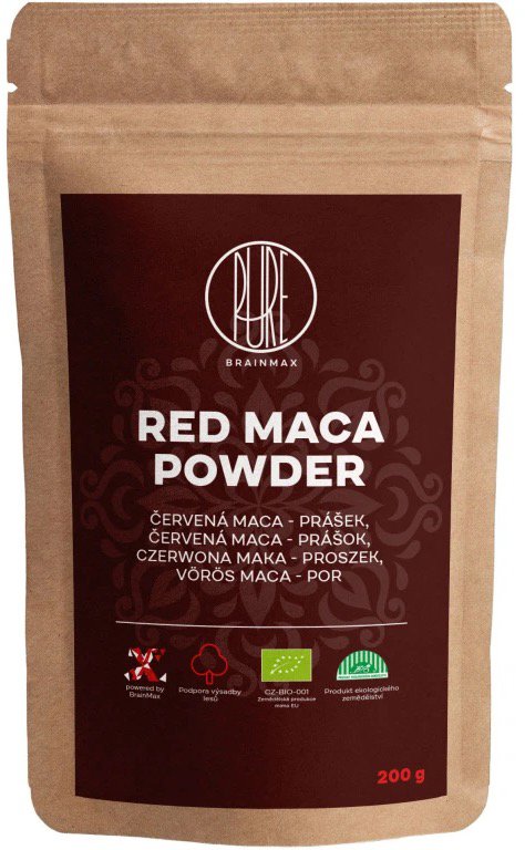 BrainMax Pure Red Maca Powder, Maca červená BIO prášek, 200 g
