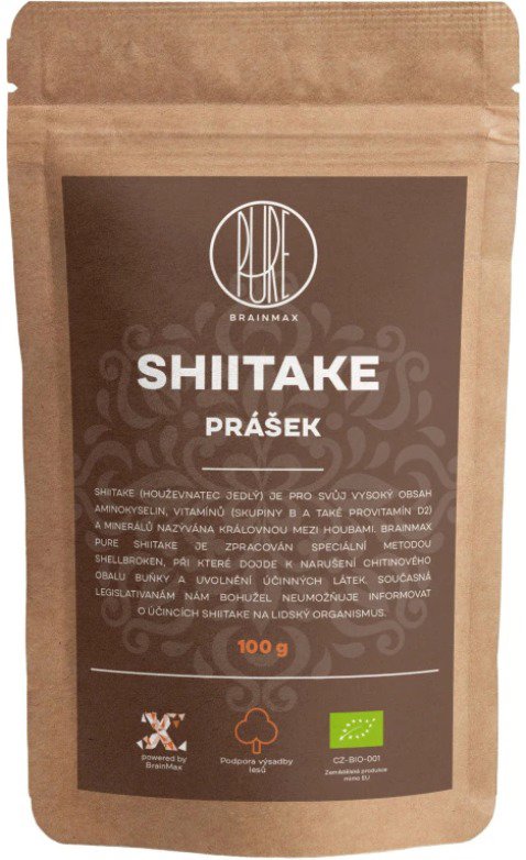 BrainMax Pure Shiitake prášek, BIO, 100 g