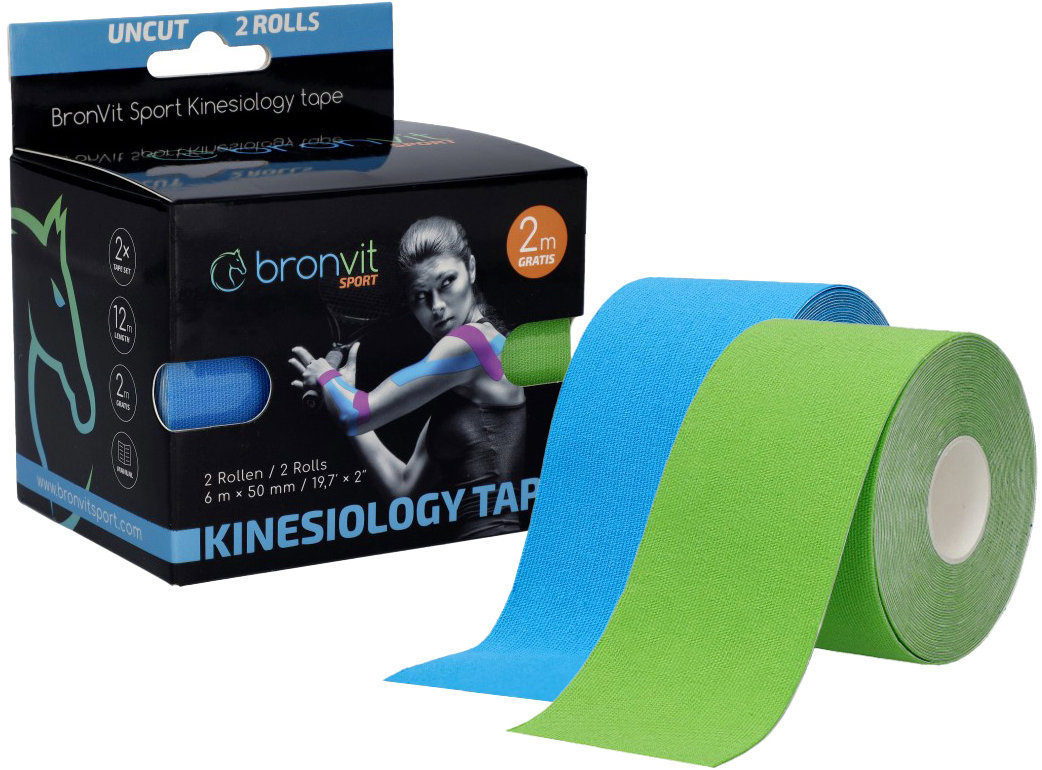 BronVit Sport Kinesio tape set světle zelený - modrý, 2 × 5 cm × 6 m