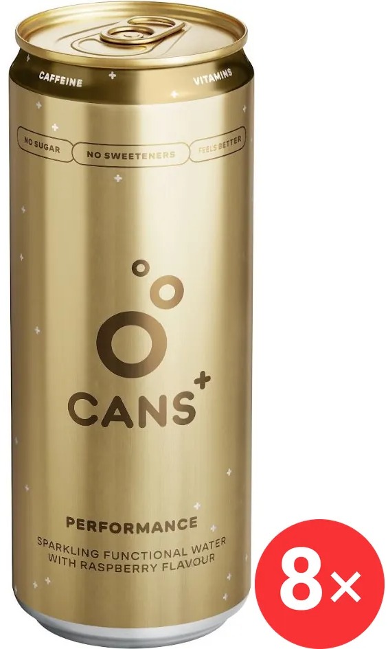 CANS+ Performance Perlivý funkční nápoj s malinovou příchutí, 8 x 330 ml