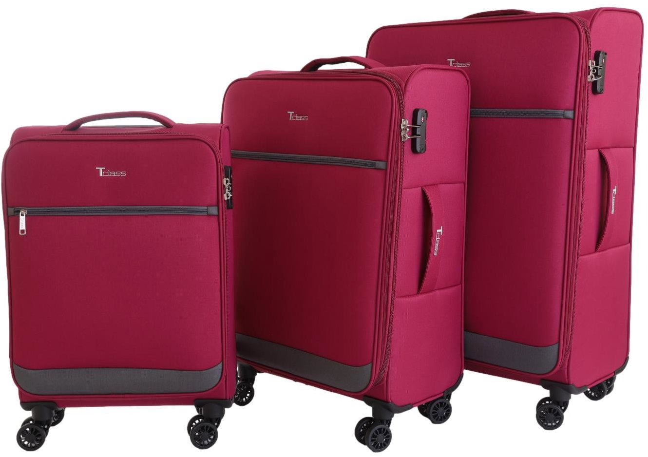 T-class® Sada 3 cestovních kufrů SC-045, vínová