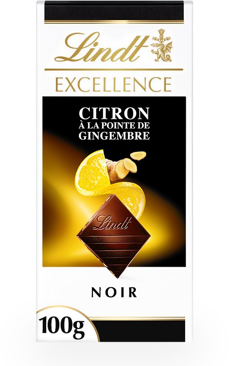 Lindt EXCELLENCE Hořká čokoláda s kousky mandlí, citronovou šťávou a příchutí zázvoru, 100 g