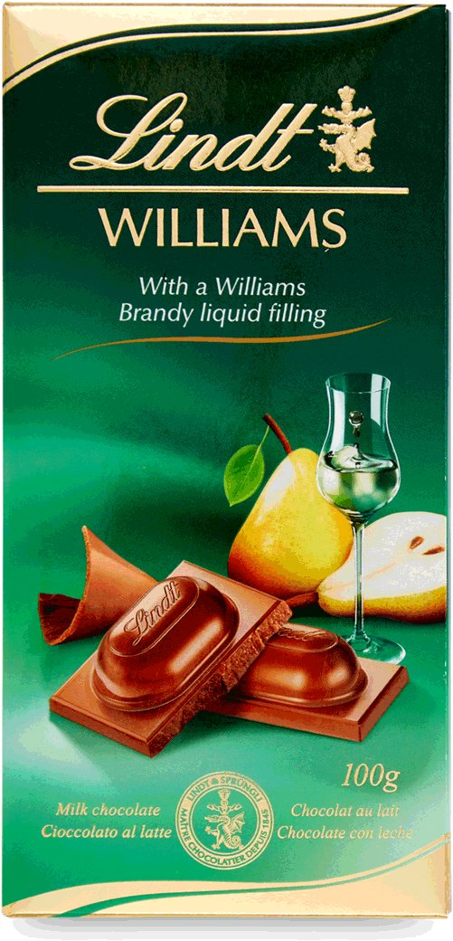 Lindt Mléčná čokoláda s hruškovicí hrušek odrůdy Williams, 100 g