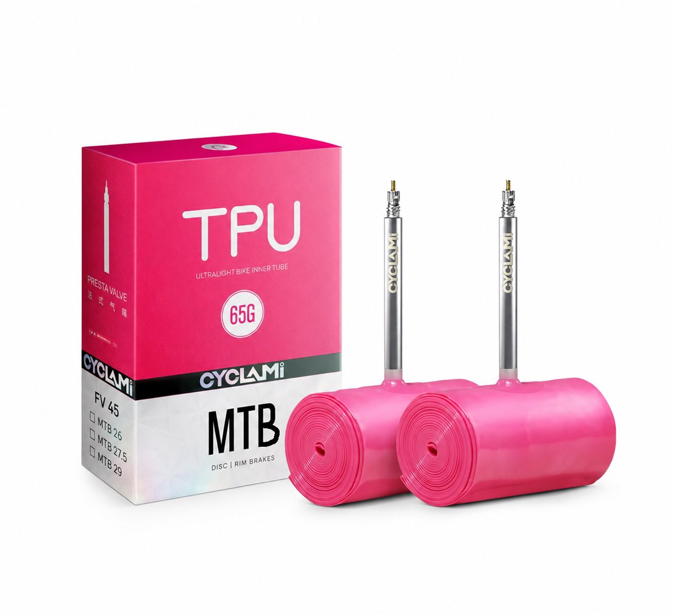 Cyclami duše 65 g AL MTB 29" 622 1.9-2.5 45 mm PINK 2 ks