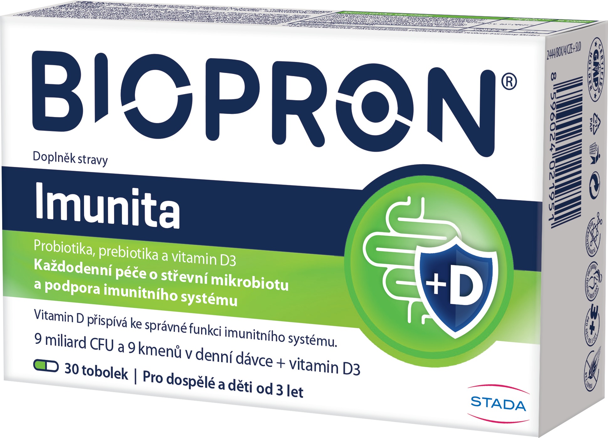 Biopron Imunita, probiotika a prebiotika + vitamin D pro každodenní podporu imunity, 30 tobolek