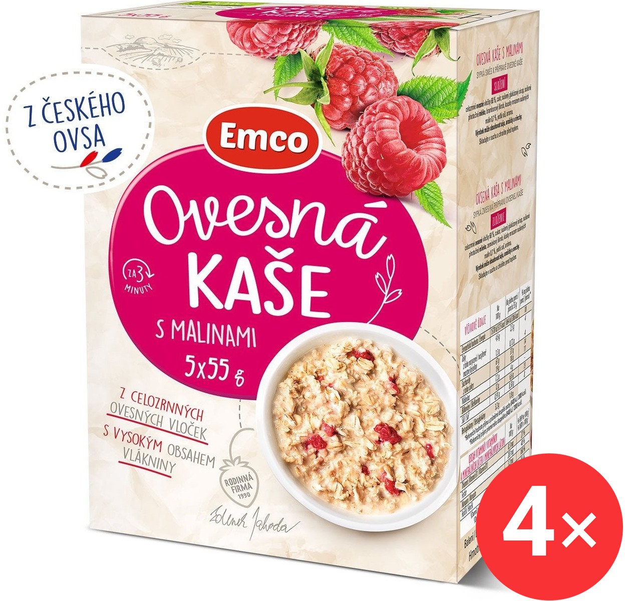 Emco Ovesná kaše s malinami 4 x (5x55g)