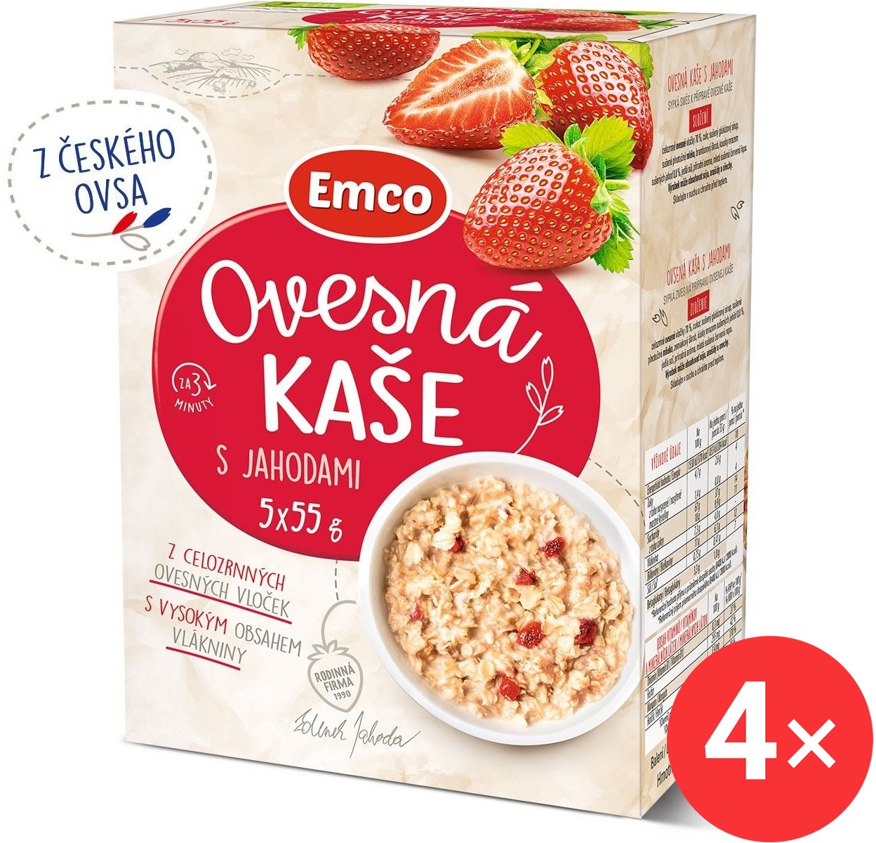 Emco Ovesná kaše s jahodami 4 x (5x55g)