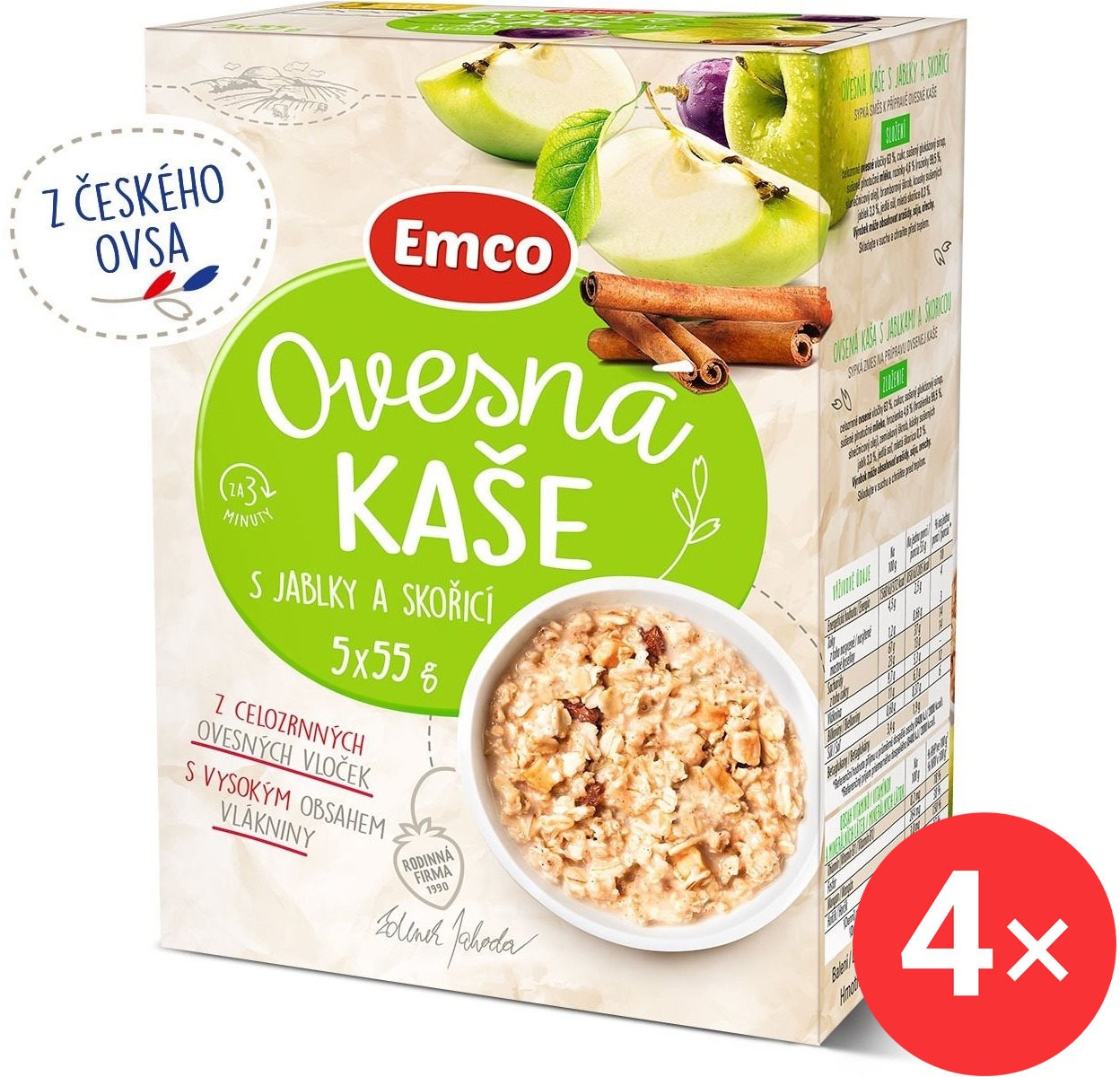 Emco Ovesná kaše s jablky a skořicí 4 x (5x55g)