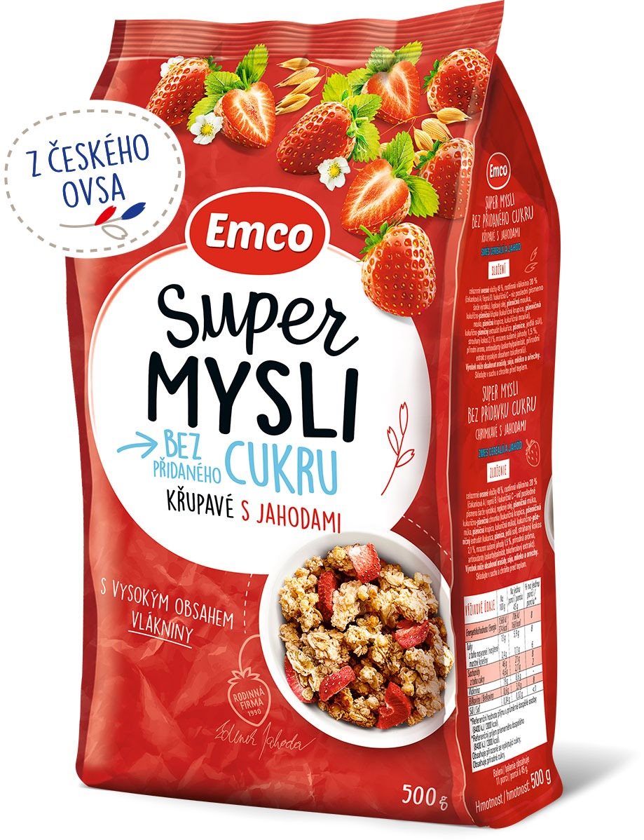 Emco Super mysli bez přidaného cukru s jahodami 500g