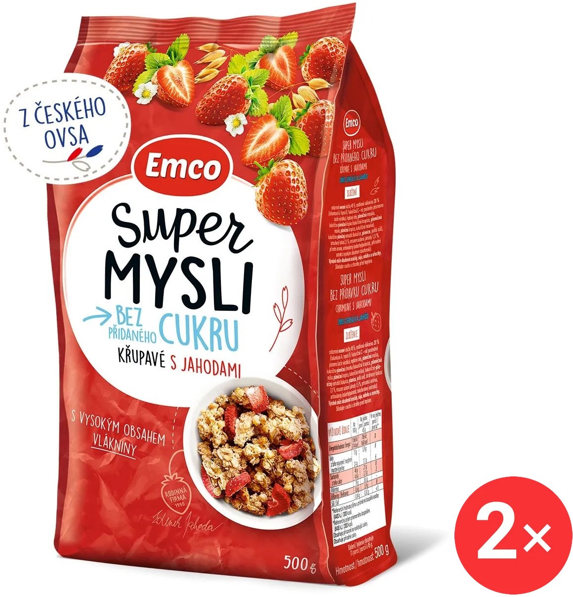 Emco Super mysli bez přidaného cukru s jahodami 2 x 500g