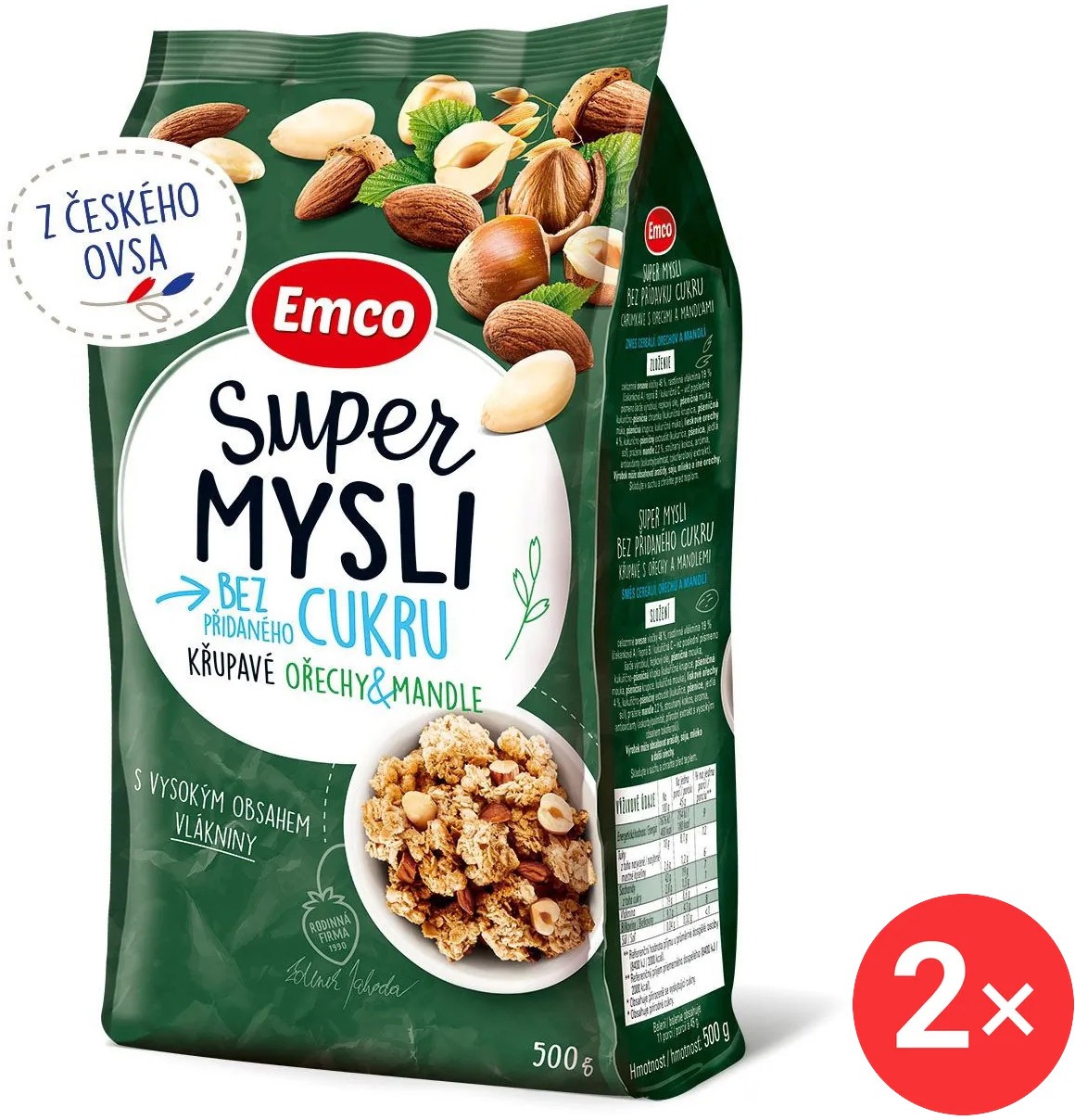 Emco Super mysli bez přidaného cukru ořechy a mandle 2 x 500g