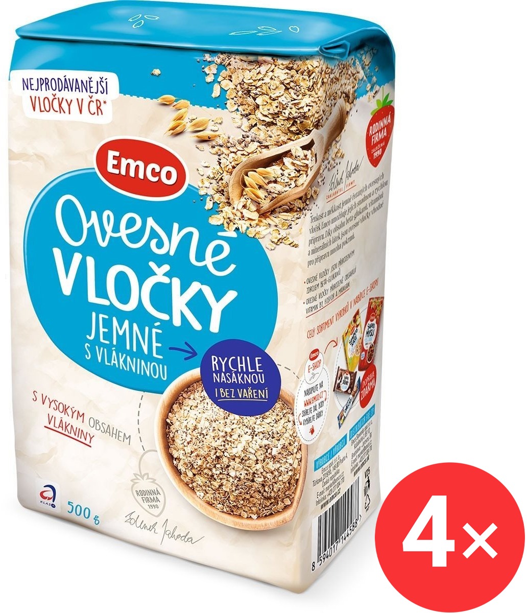Emco Ovesné vločky jemné s vlákninou 4 x 500g