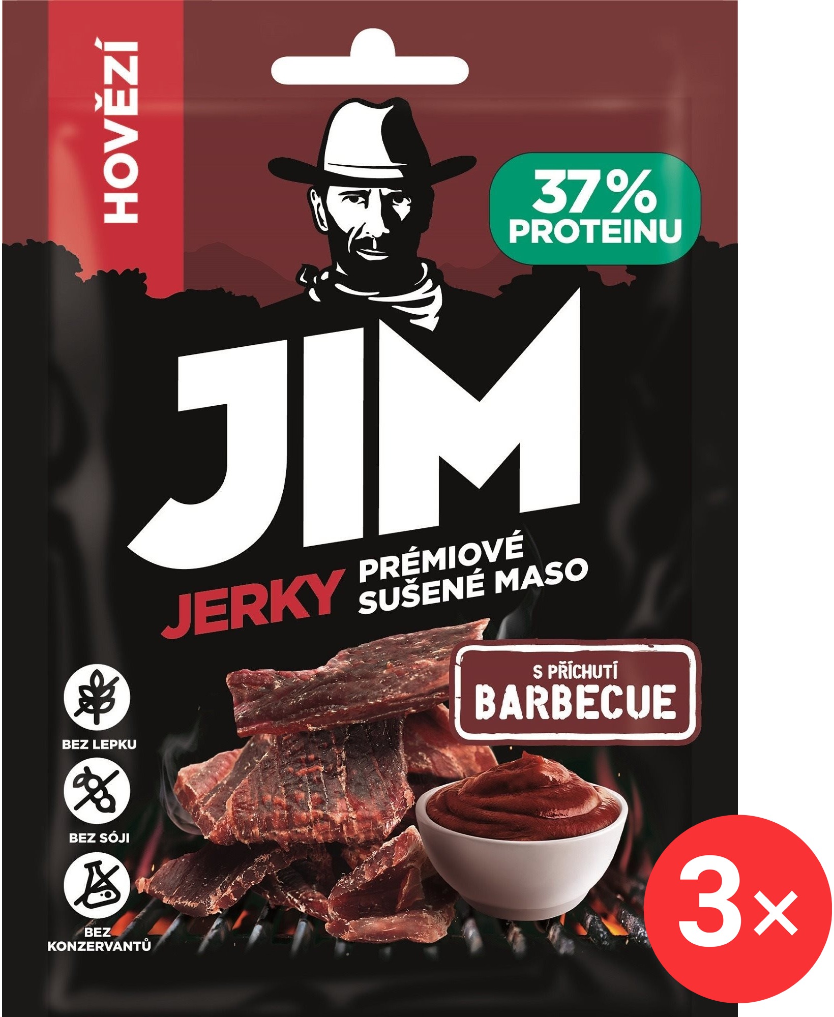 Jim Jerky hovězí s příchutí BBQ 3 x 23 g