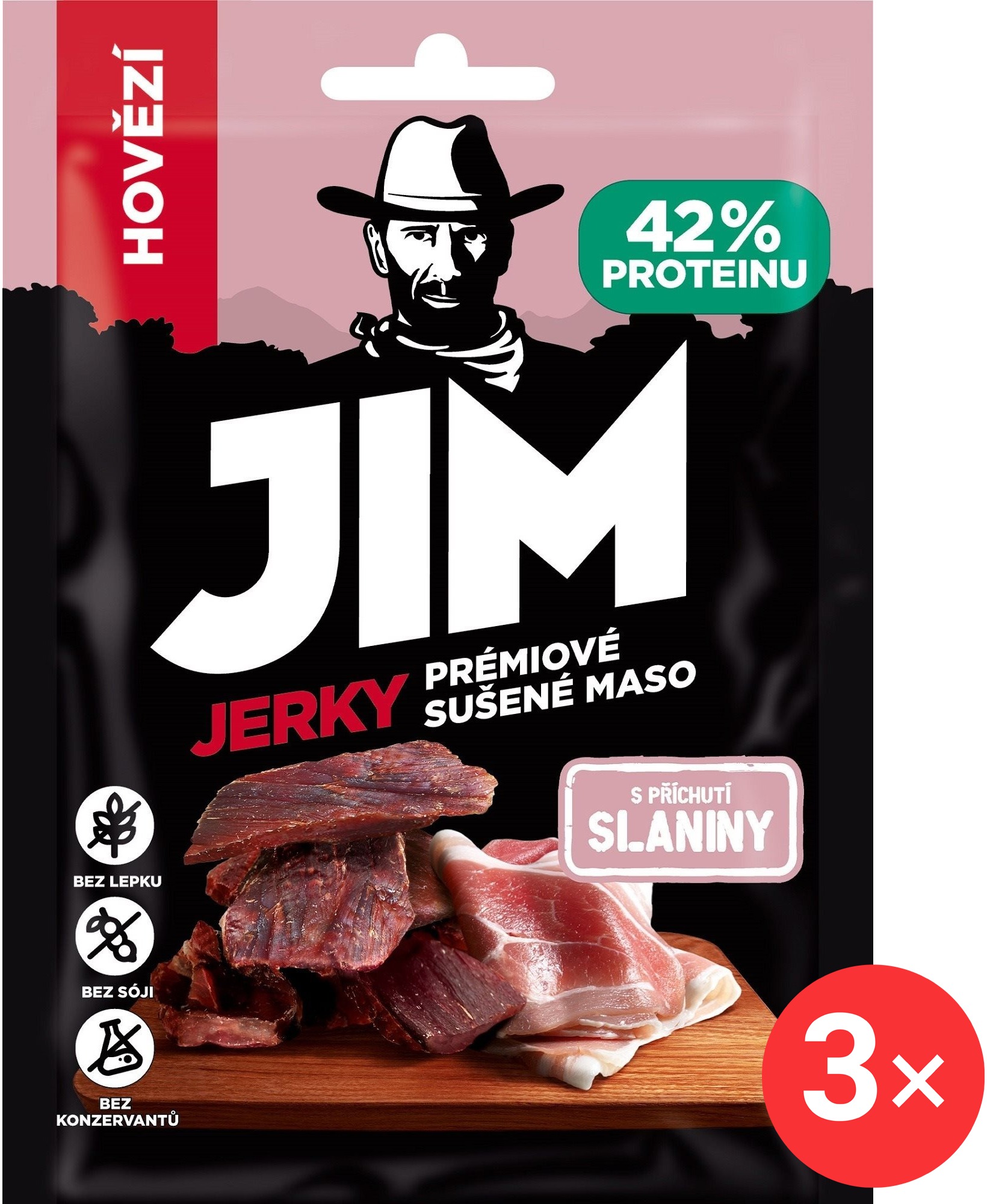 Jim Jerky hovězí s příchutí slaniny 3 x 23 g