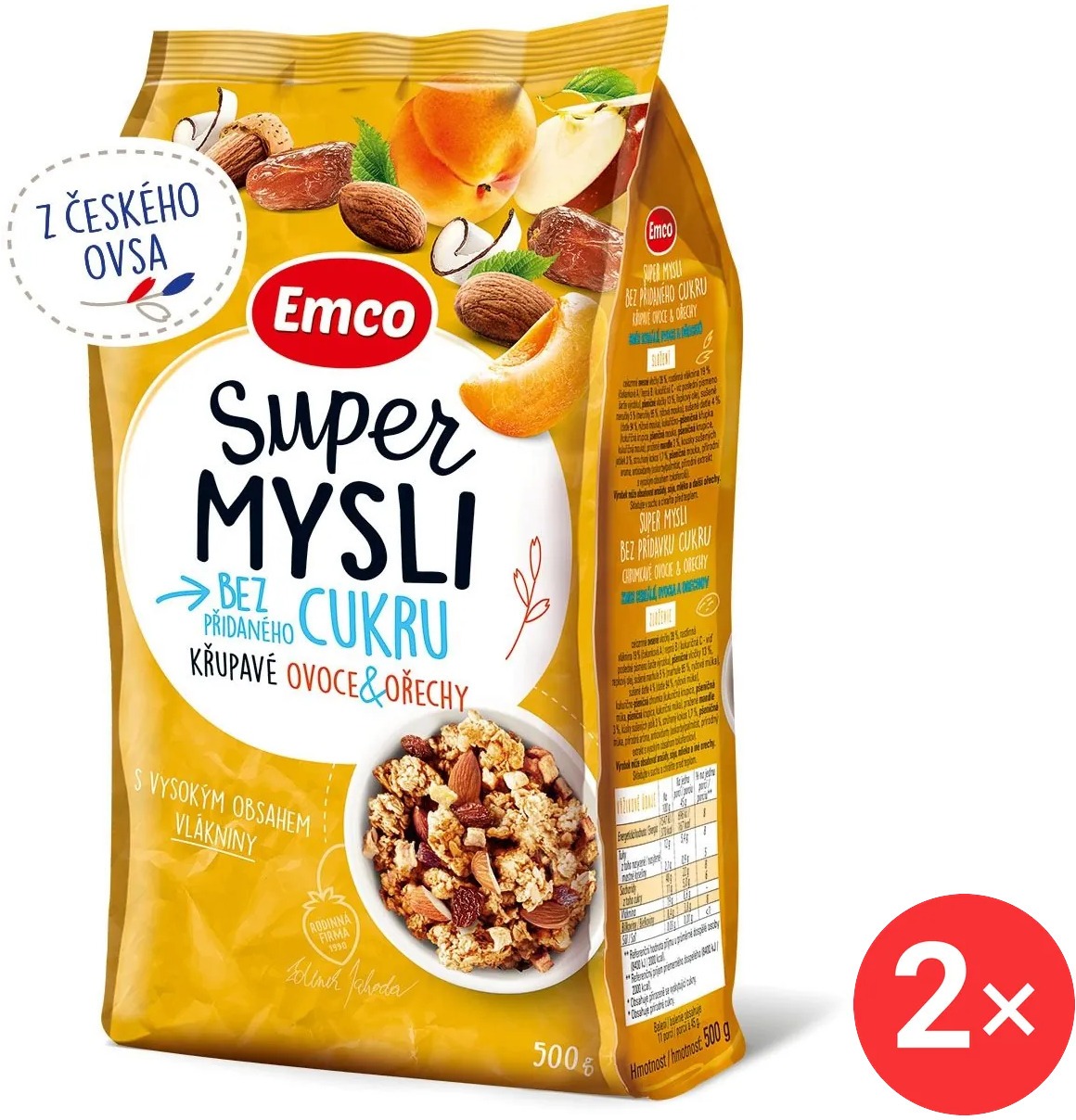 Emco Super mysli bez přidaného cukru ovoce & ořechy 2 x 500g