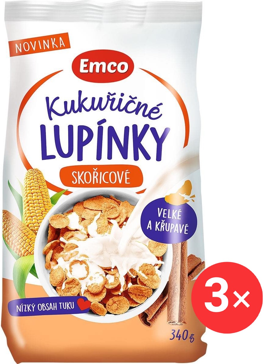 Emco Kukuřičné lupínky skořicové 3 x 340 g