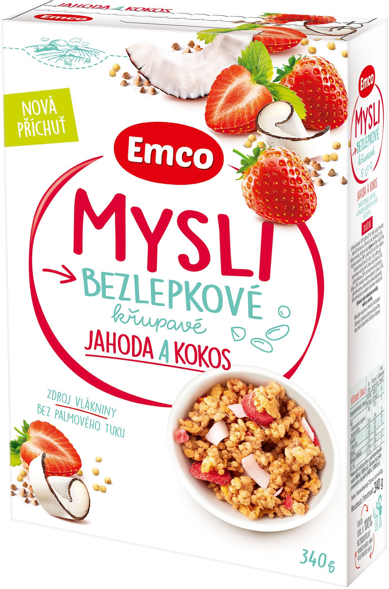 Emco Mysli bezlepkové jahoda a kokos 340 g