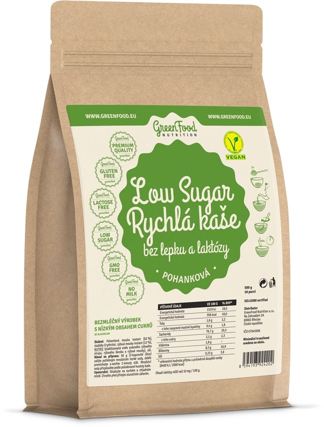 GreenFood Nutrition Low Carb Rychlá kaše pohanková, 500g