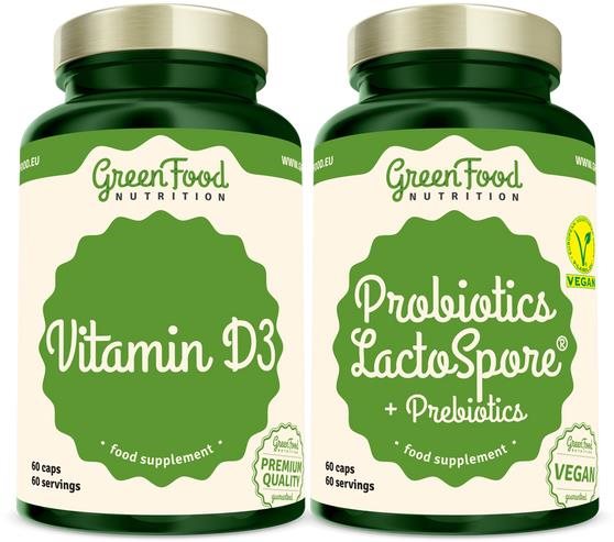 GreenFood Nutrition Probiotics Lactospore® + Prebiotics 60 kapslí +Vitamin D3 60 kapslí