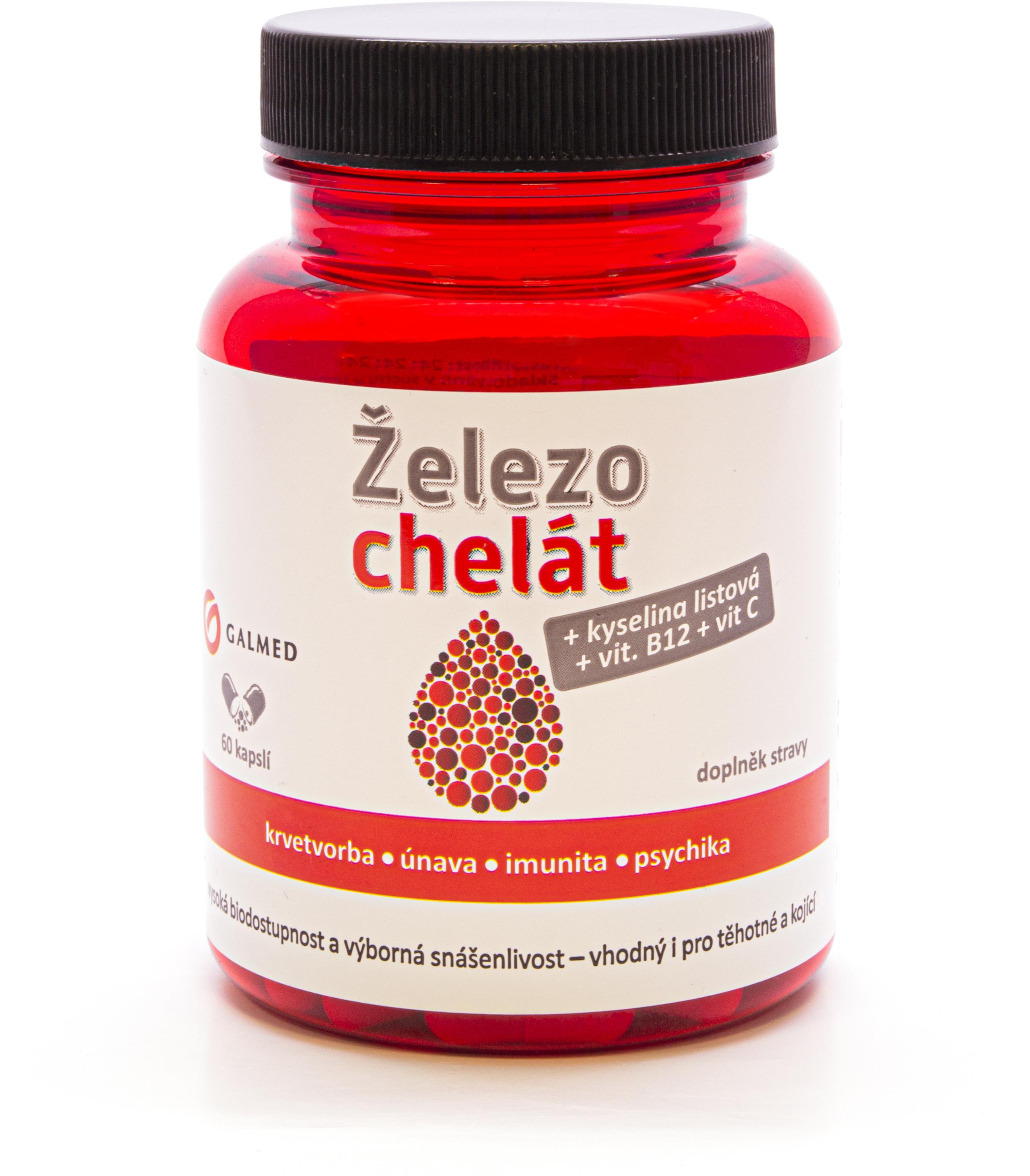 Galmed Železo chelát + vit.B9+vit.B12+vit.C, 60 kapslí