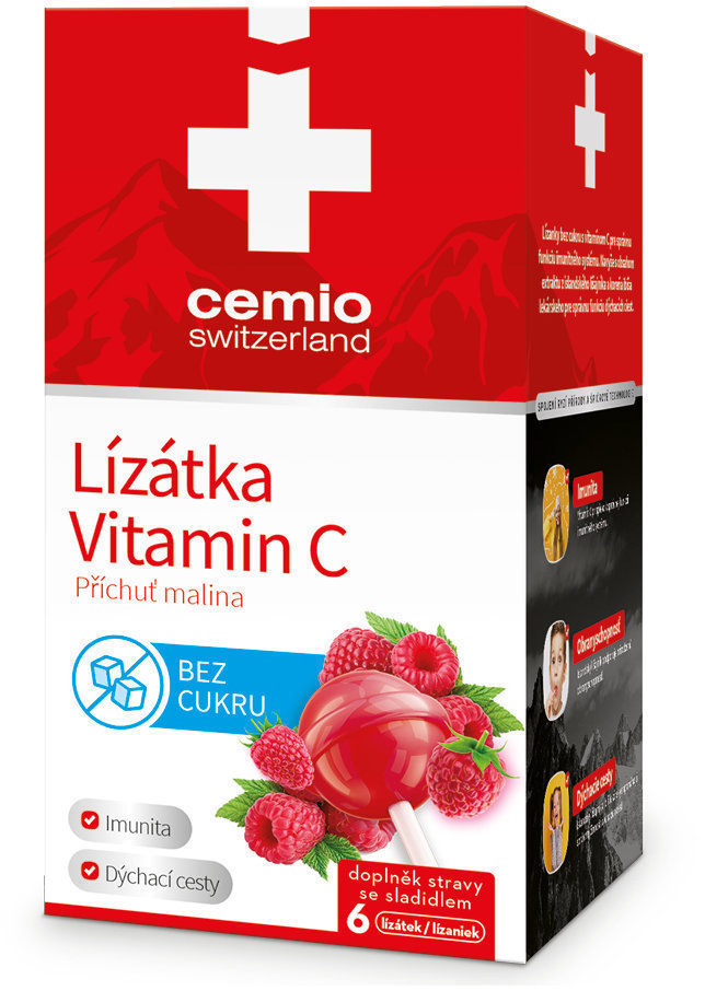 Cemio Lízátka Vitamin C malina 6 ks