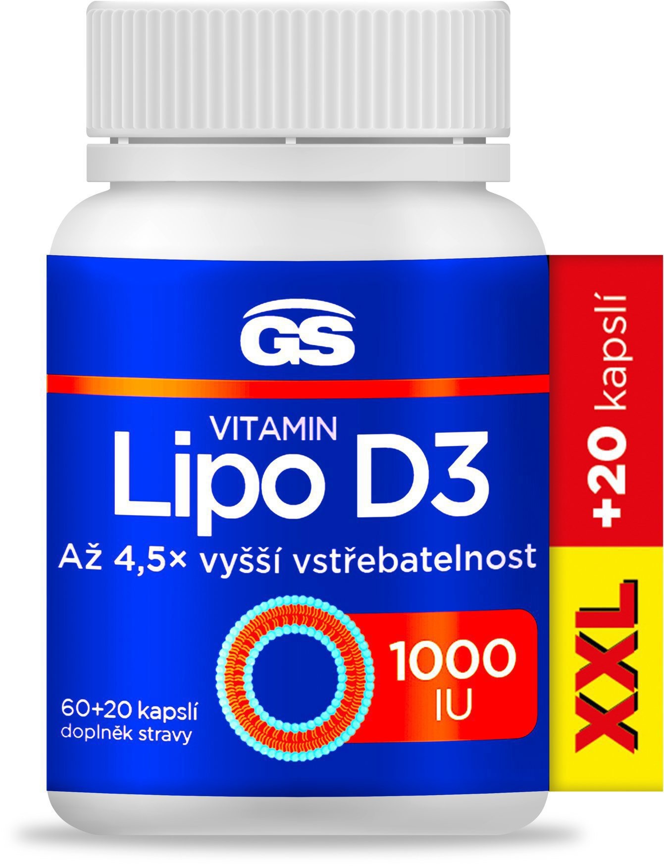 GS Vitamin Lipo D3, 1000 IU, 60 + 20 kapslí