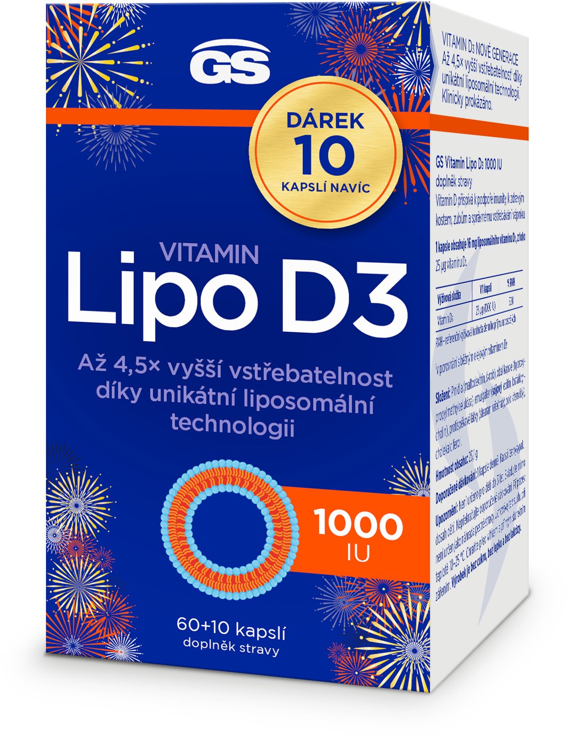 GS Vitamin Lipo D3, 1000 IU, 60 + 10 kapslí