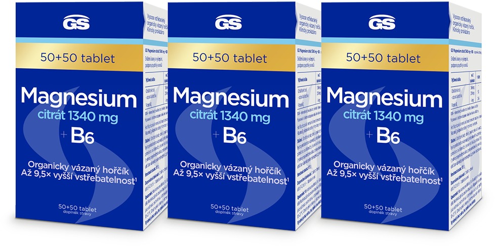 GS Magnesium citrát 1340 mg + B6, 3x 100 tablet
