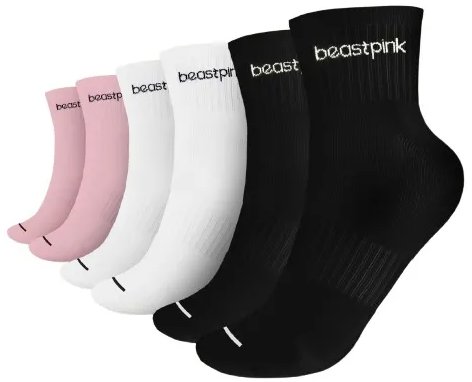 BeastPink Midhigh Socks 3Pack bílé černé růžové S