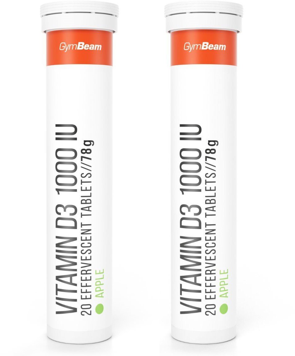 GymBeam Šumivý Vitamín D3 1000 IU zelené jablko 2 × 20 tablet