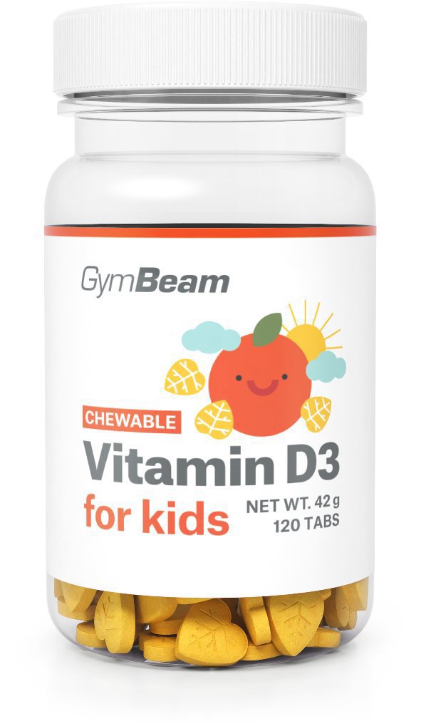 GymBeam Vitamín D3, tablety na cucání pro děti pomeranč 120 tablet