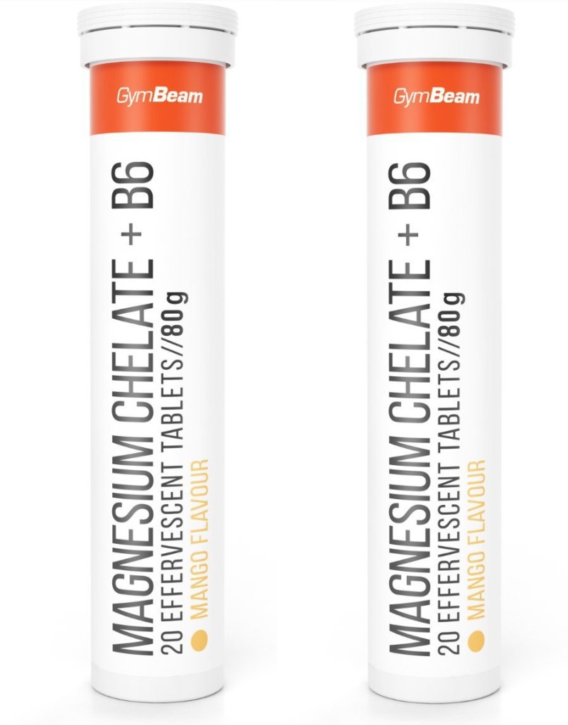 GymBeam Magnesium chelate + B6 šumivý mango 2 × 20 tablet