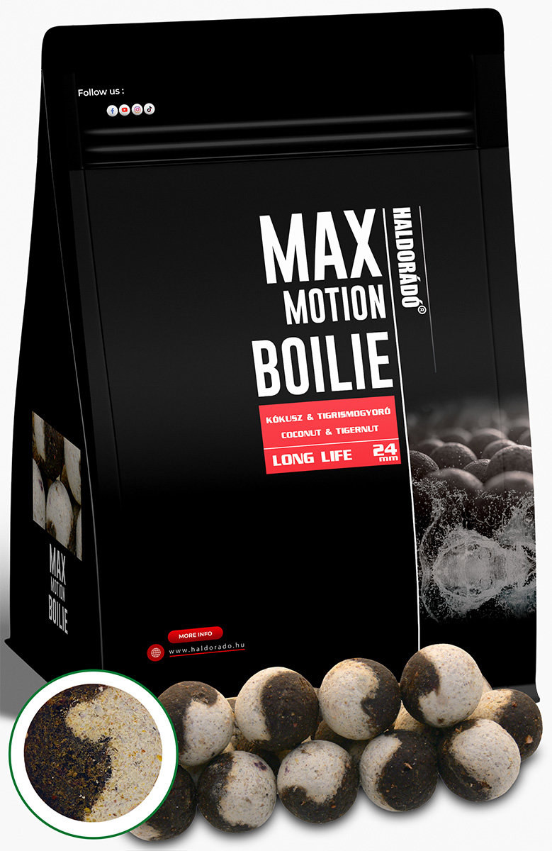 Haldorádó Boilies Max Motion Long Life 800 g 24 mm Kokos a tygří ořech