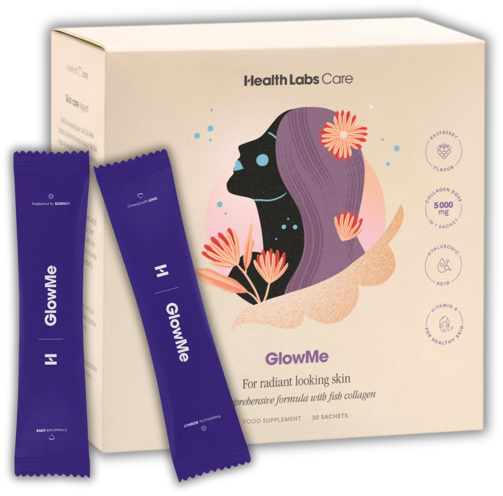 Health Labs Care GlowMe kolagen 5000 mg malina, 30 dávek