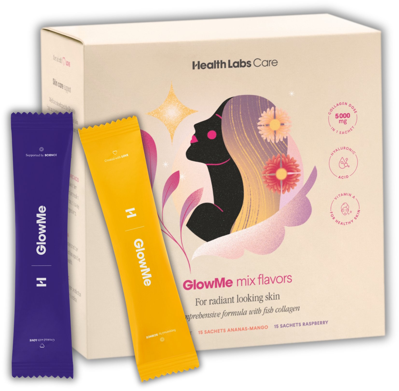 Health Labs Care GlowMe kolagen 5000 mg mix příchutí, 30 dávek